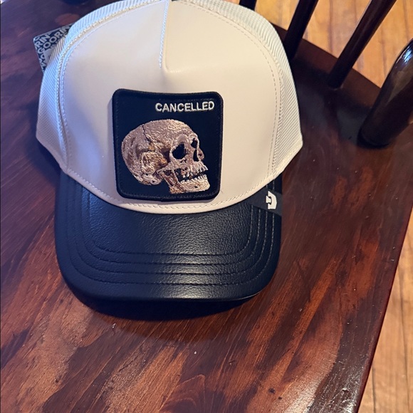 White and Black Skull Patch faux leatherHat